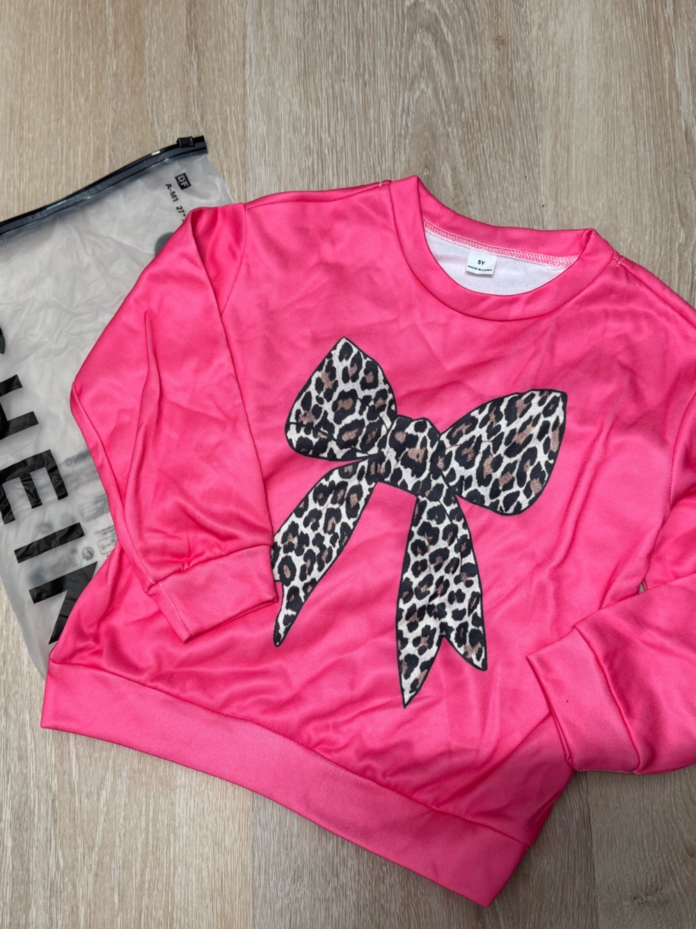 Hot Pink Sweatshirt with Leopard Bow Graphic